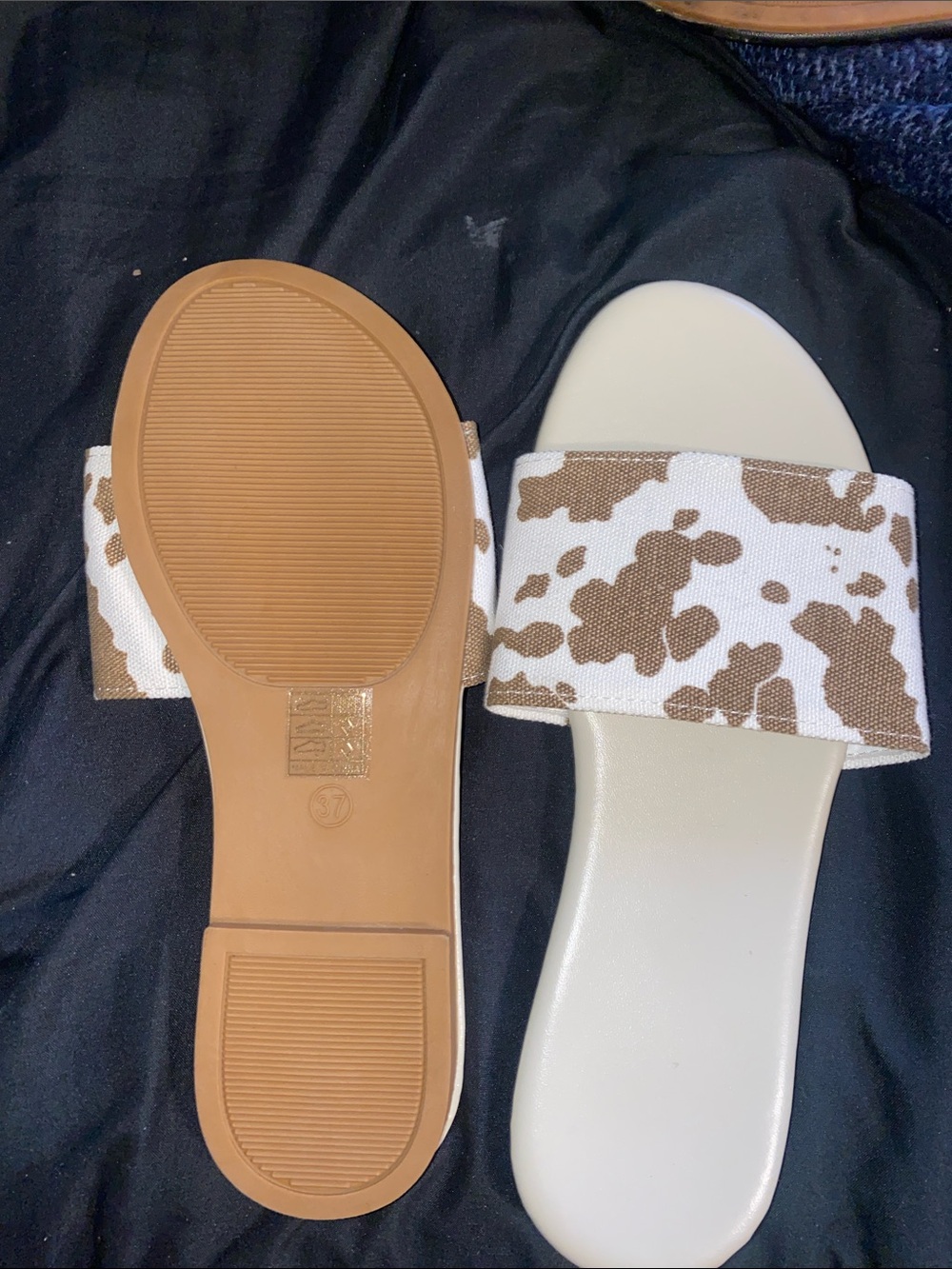 SHEIN White and Brown Cow Print Slide Sandals - Picture 2 of 2